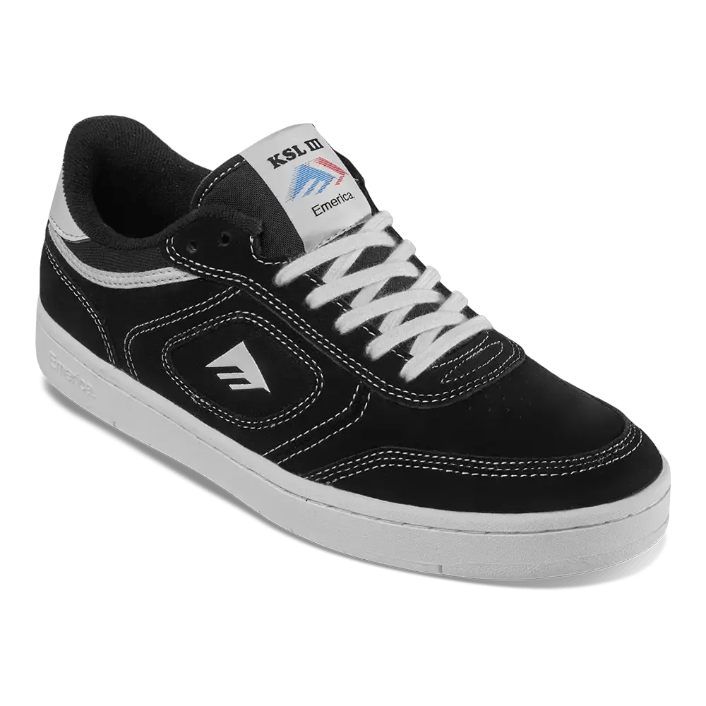 KSL III - Black/White/White Men's Skate Shoes | Emerica CA Low-Top Vulcanized Emerica Skate Durable Skateboarding Skater Shoes