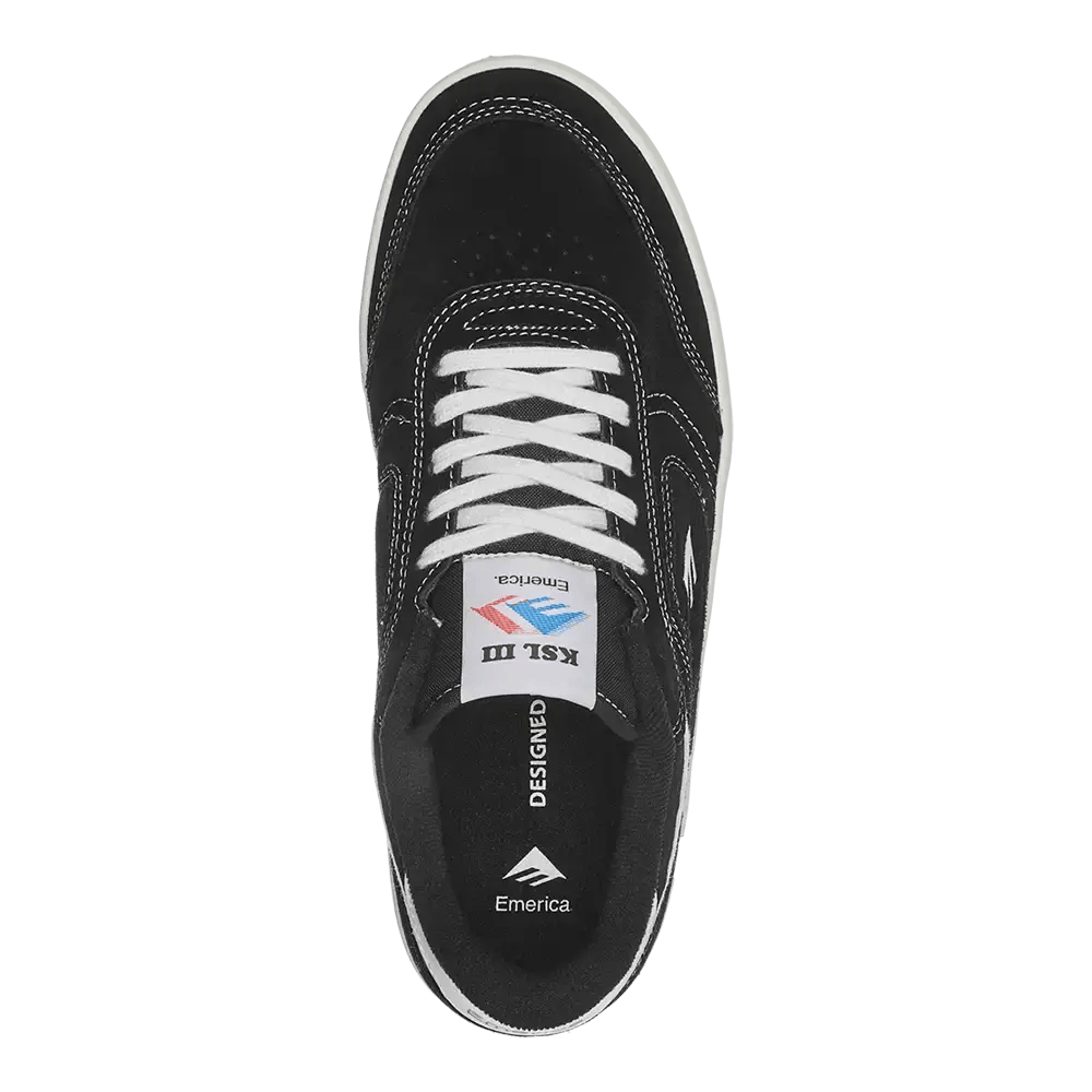 KSL III - Black/White/White Men's Skate Shoes | Emerica CA Low-Top Vulcanized Emerica Skate Durable Skateboarding Skater Shoes