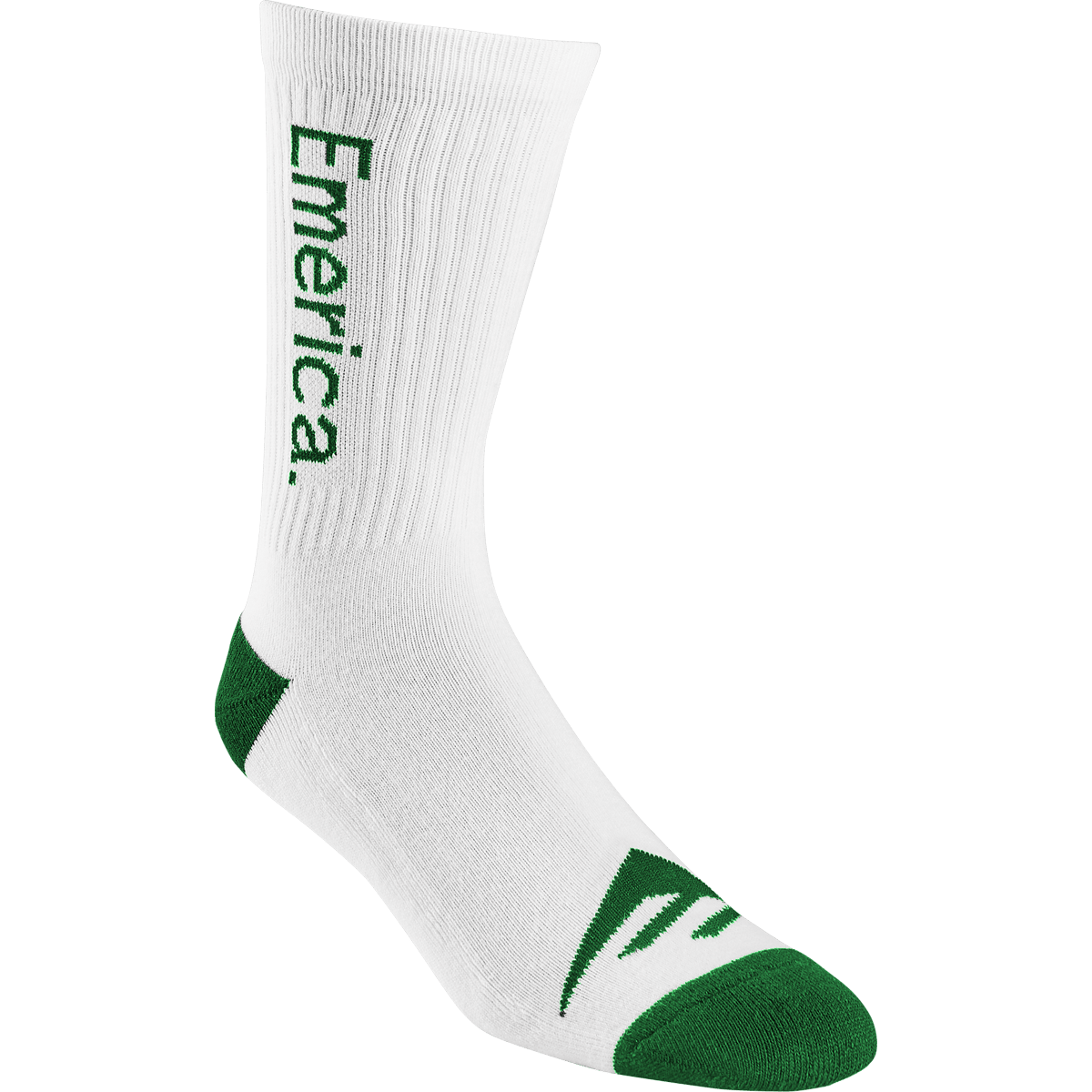 Pure Crew Sock - White/Green Skate Socks | Emerica CA Emerica WHITE/GREEN / ONE SIZE Skate Durable Skateboarding Skater Shoes 6140001181.167.OS.1ST 194691401410