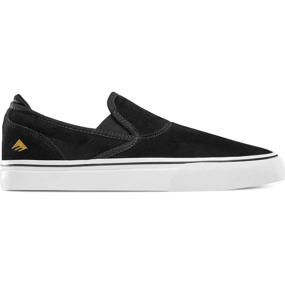 Wino G6 Slip-On - Black/White/Gold Skate Shoes | Emerica CA Low-Top Vulcanized Emerica BLACK/WHITE/GOLD / 5 Skate Durable Skateboarding Skater Shoes 6101000111.715.050.1ST 889262518658