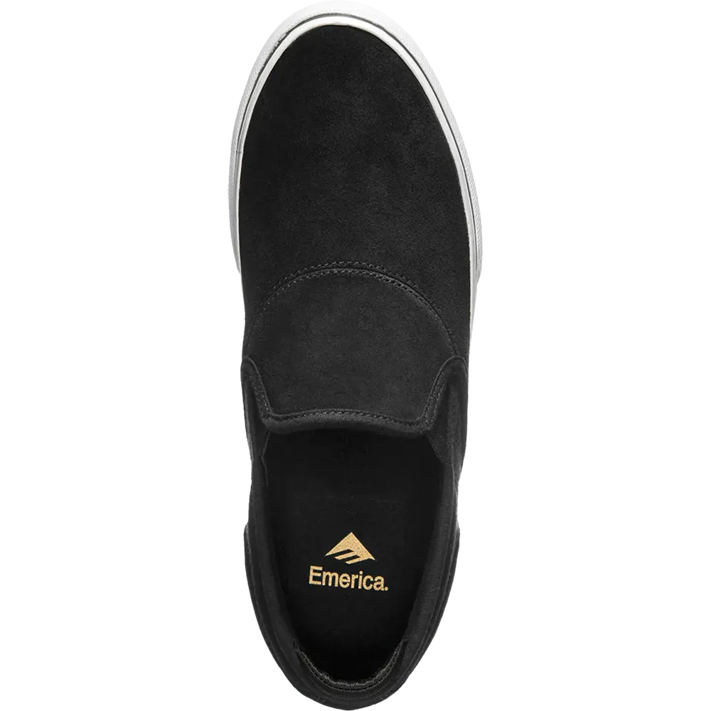 Wino G6 Slip-On - Black/White/Gold Skate Shoes | Emerica CA Low-Top Vulcanized Emerica Skate Durable Skateboarding Skater Shoes