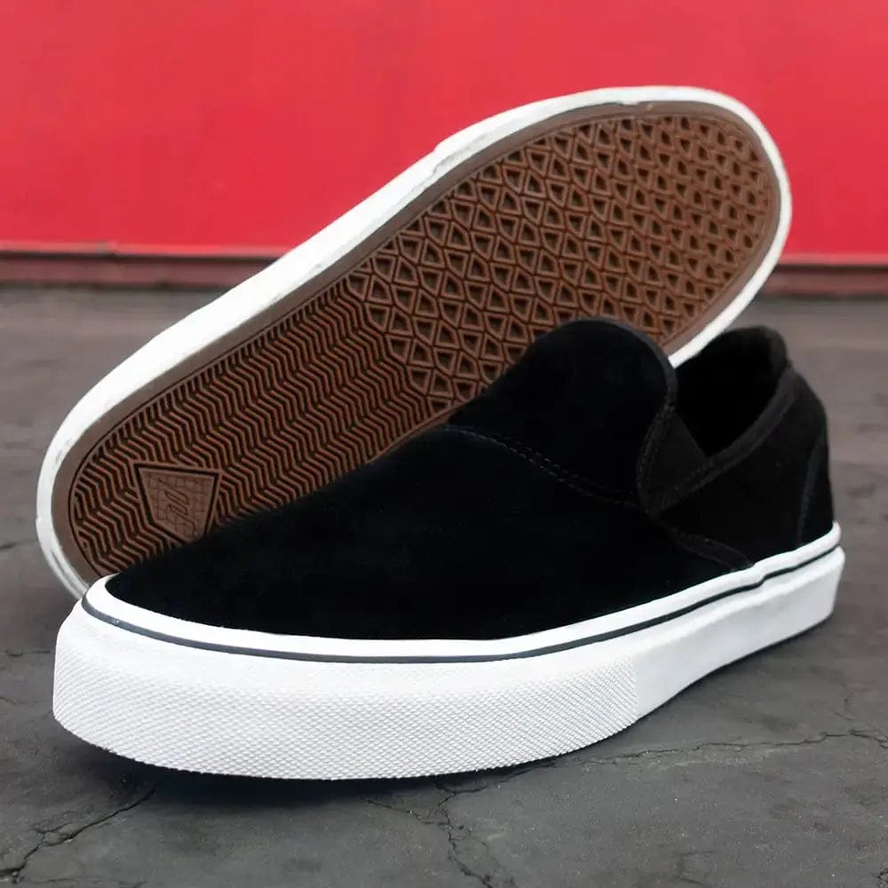 Wino G6 Slip-On - Black/White/Gold Skate Shoes | Emerica CA Low-Top Vulcanized Emerica Skate Durable Skateboarding Skater Shoes
