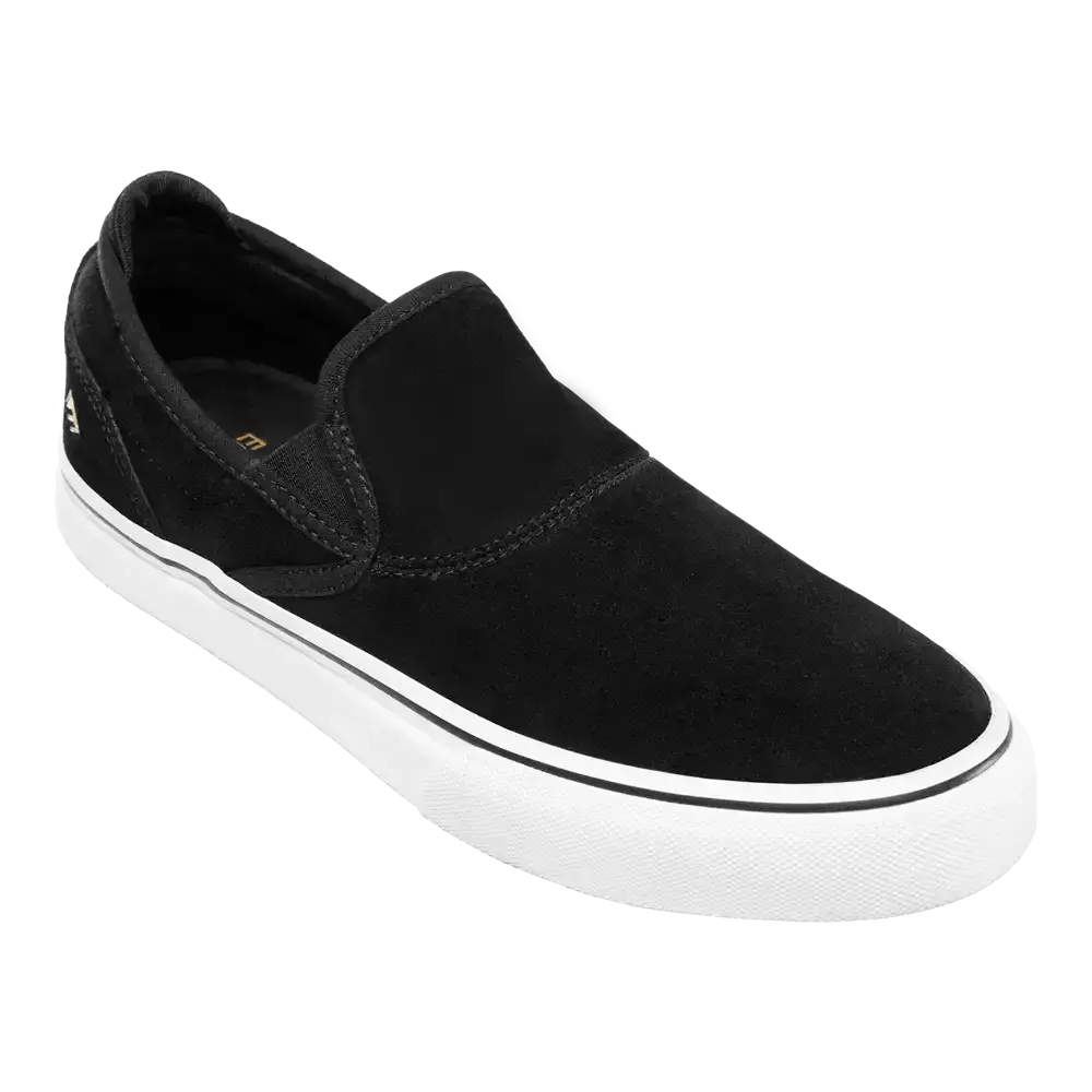 Wino G6 Slip-On - Black/White/Gold Skate Shoes | Emerica CA Low-Top Vulcanized Emerica Skate Durable Skateboarding Skater Shoes
