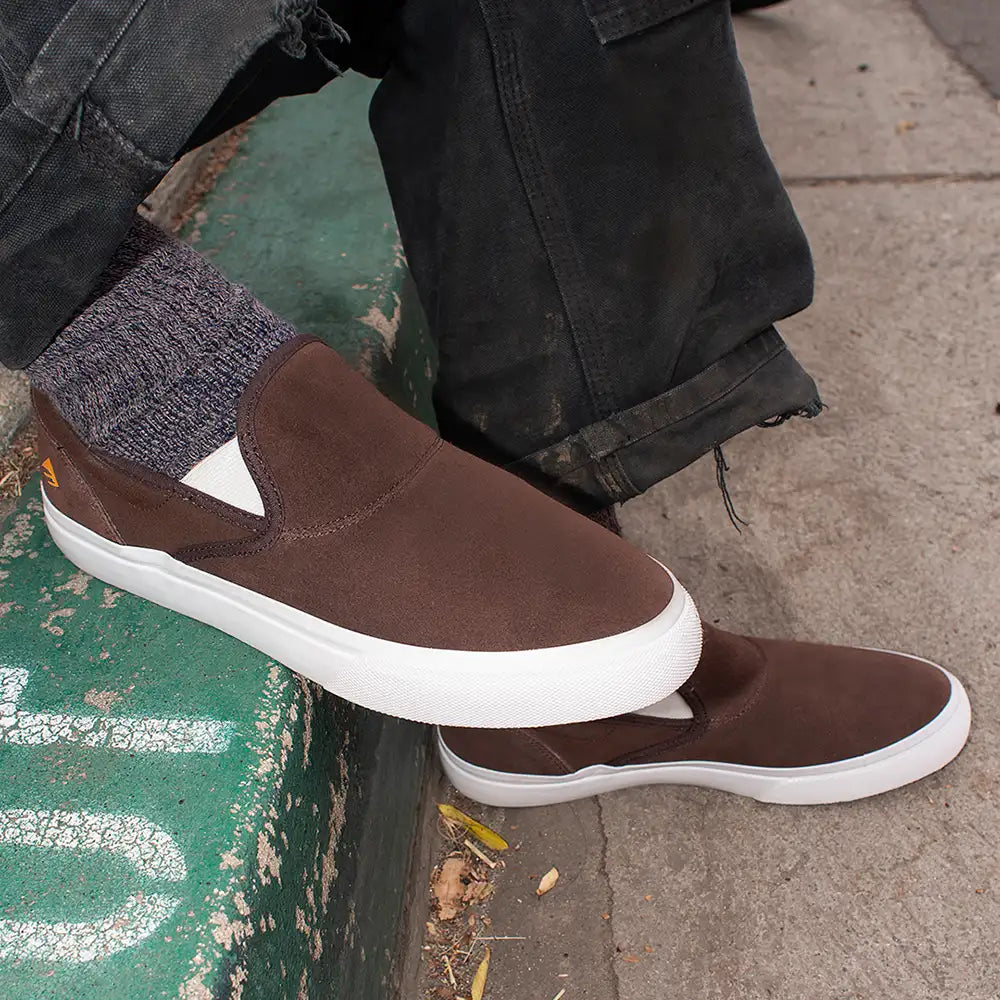 Wino G6 Slip-On Low -Top Sakte Shoe Black/Tan | Emerica Low-Top Shoe Emerica Skate Durable Skateboarding Skater Shoes
