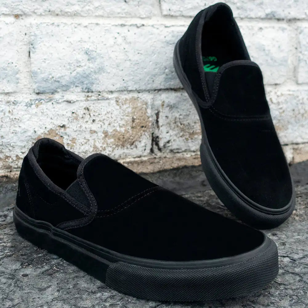 Wino G6 Slip-On Low -Top Sakte Shoe Black/Tan | Emerica Low-Top Shoe Emerica Skate Durable Skateboarding Skater Shoes