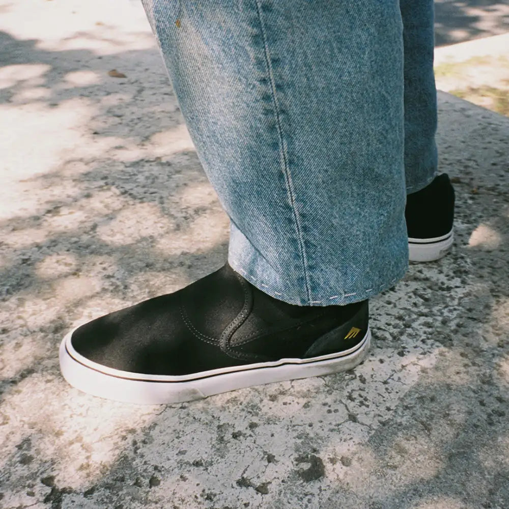 Wino G6 Slip-On Low -Top Sakte Shoe Black/Tan | Emerica Low-Top Shoe Emerica Skate Durable Skateboarding Skater Shoes
