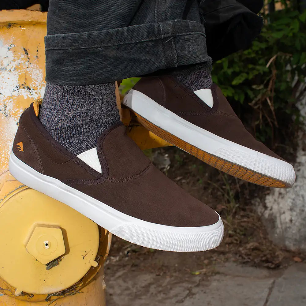 Wino G6 Slip-On Low -Top Sakte Shoe Black/Tan | Emerica Low-Top Shoe Emerica Skate Durable Skateboarding Skater Shoes